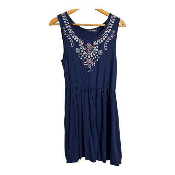 French Atmosphere Navy Blue Embroidered Casual Dress Tank Comfy Everyday - Picture 1 of 4